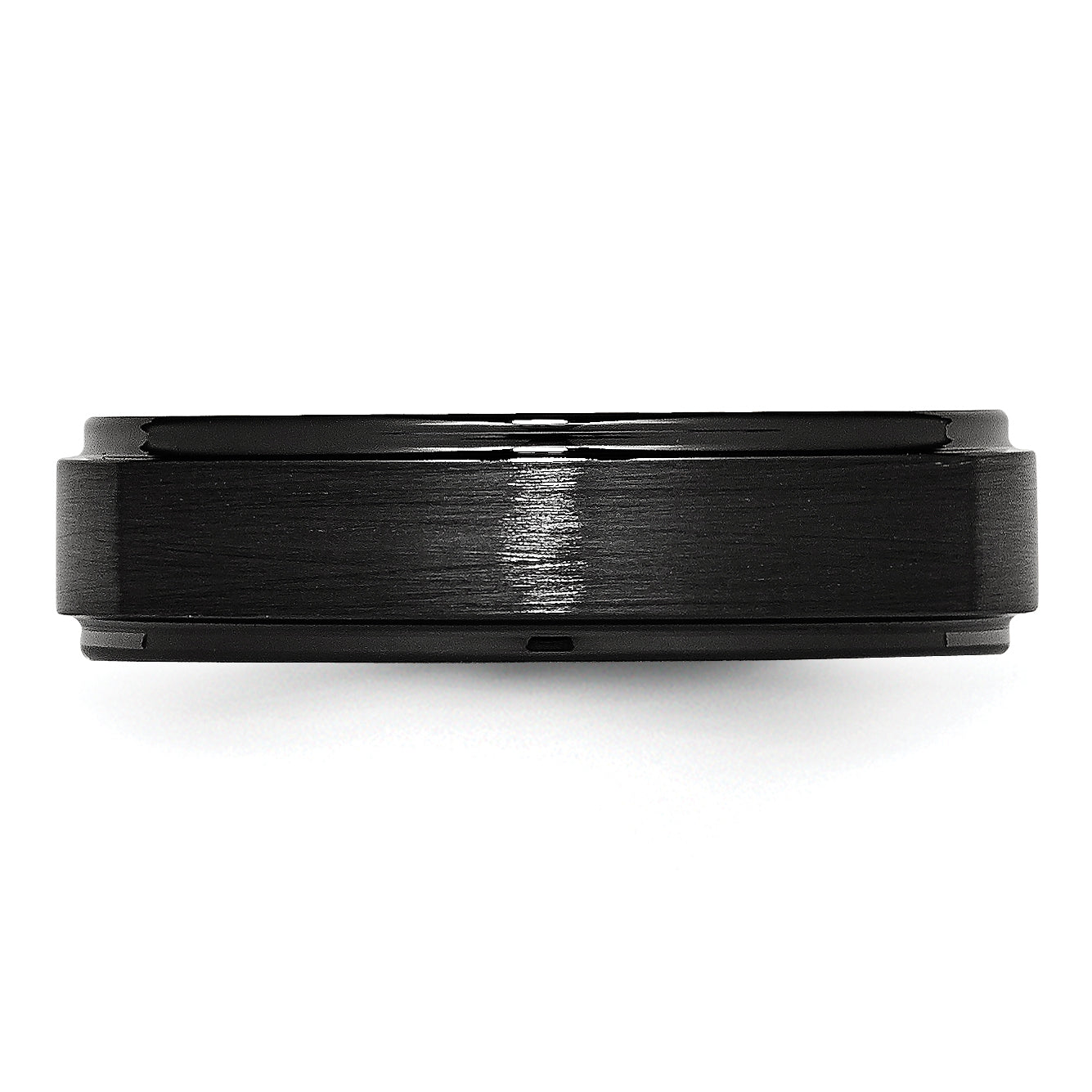 Black Ceramic Ridged Edge 6mm Brushed and Polished Band