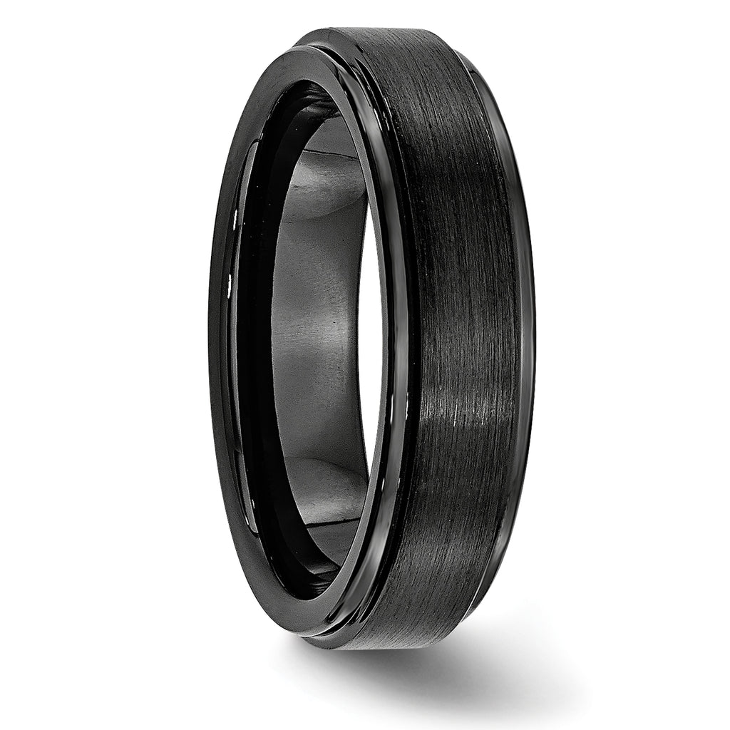 Ridged Edge Wedding Band in Black Ceramic, 6mm
