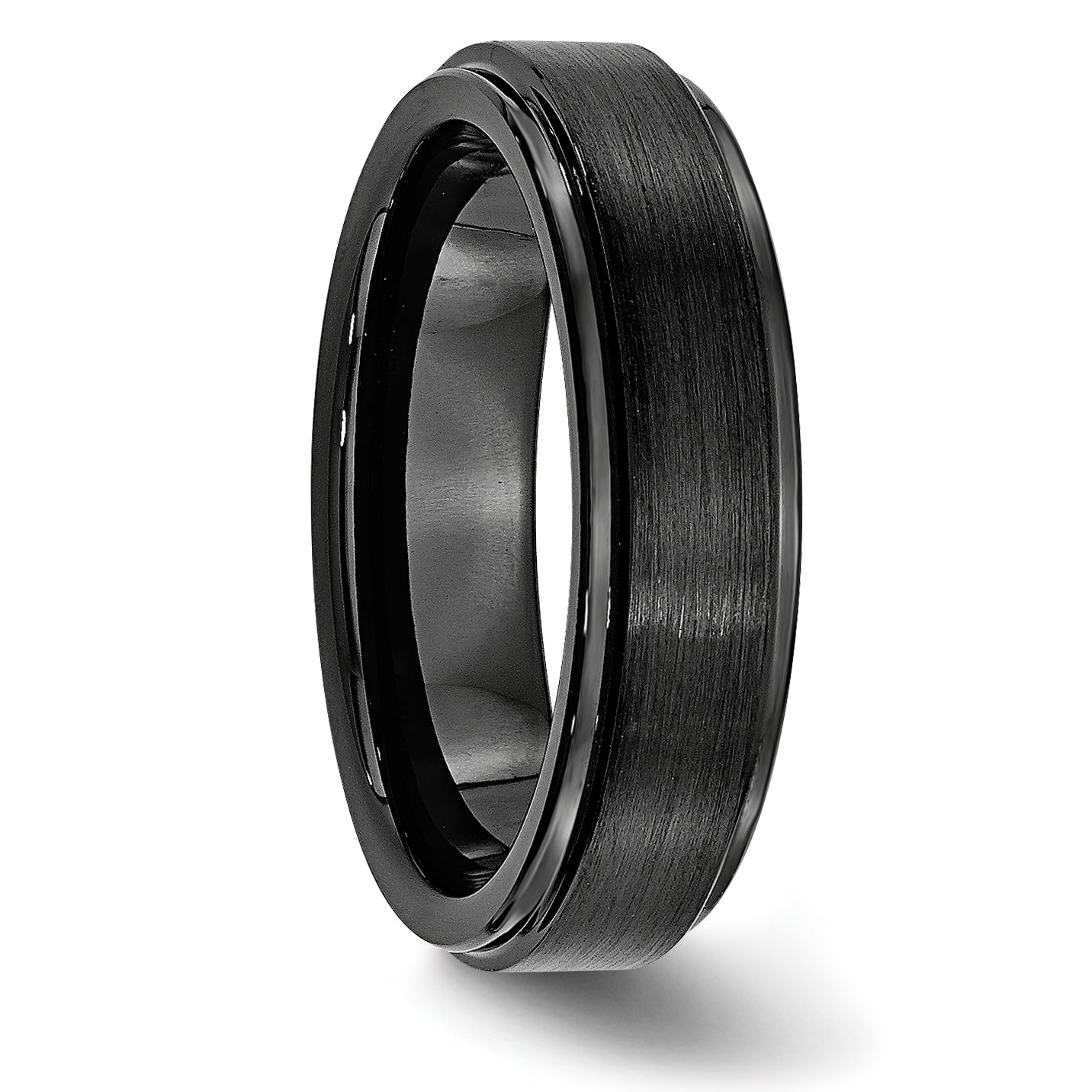 Ridged Edge Wedding Band in Black Ceramic, 6mm