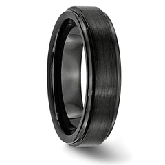 Black Ceramic Ridged Edge 6mm Brushed and Polished Band