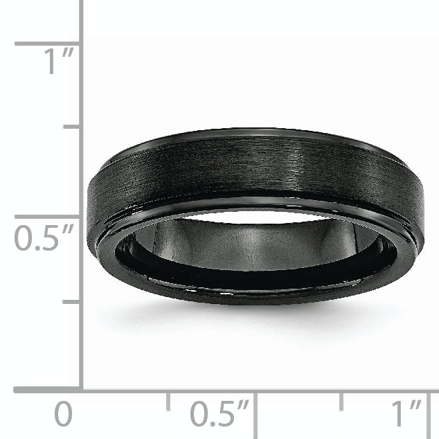 Black Ceramic Ridged Edge 6mm Brushed and Polished Band