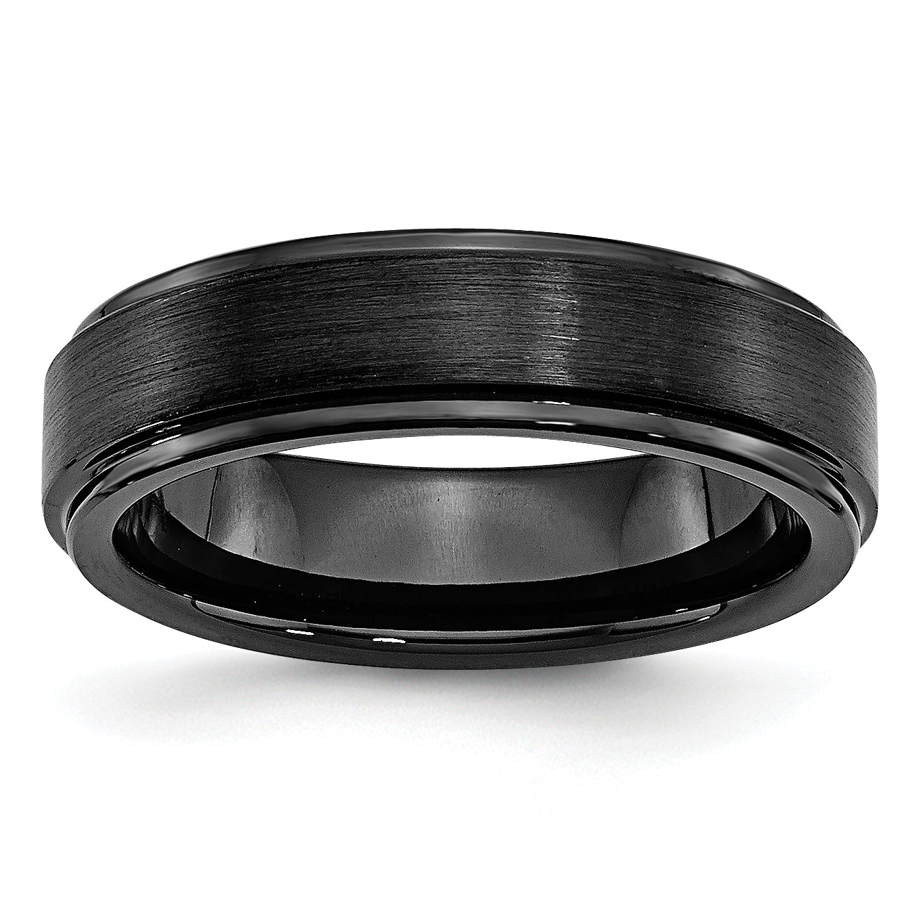 Black Ceramic Ridged Edge 6mm Brushed and Polished Band