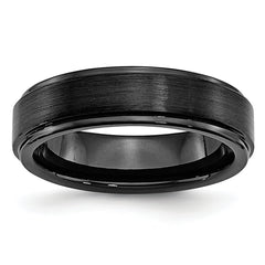 Black Ceramic Ridged Edge 6mm Brushed and Polished Band