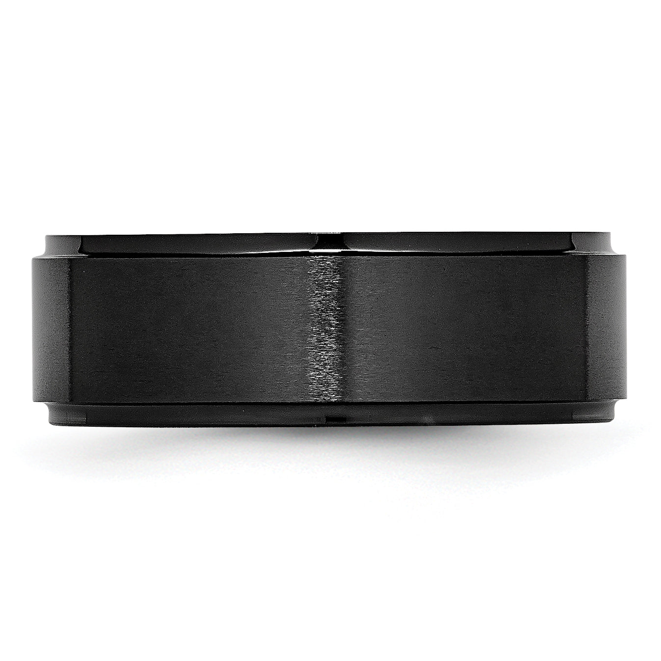 Black Ceramic Ridged Edge 8mm Brushed and Polished Band