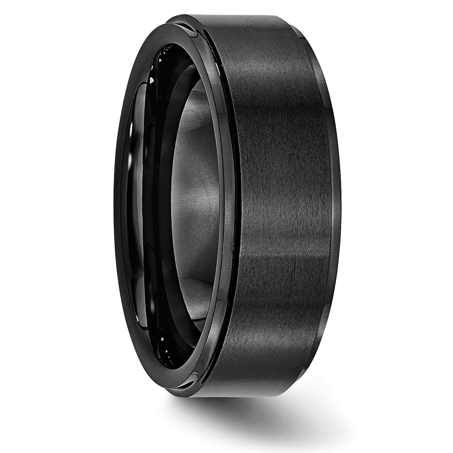 Black Ceramic Ridged Edge 8mm Brushed and Polished Band