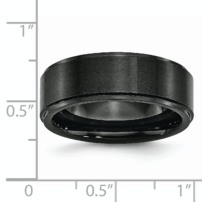 Black Ceramic Ridged Edge 8mm Brushed and Polished Band