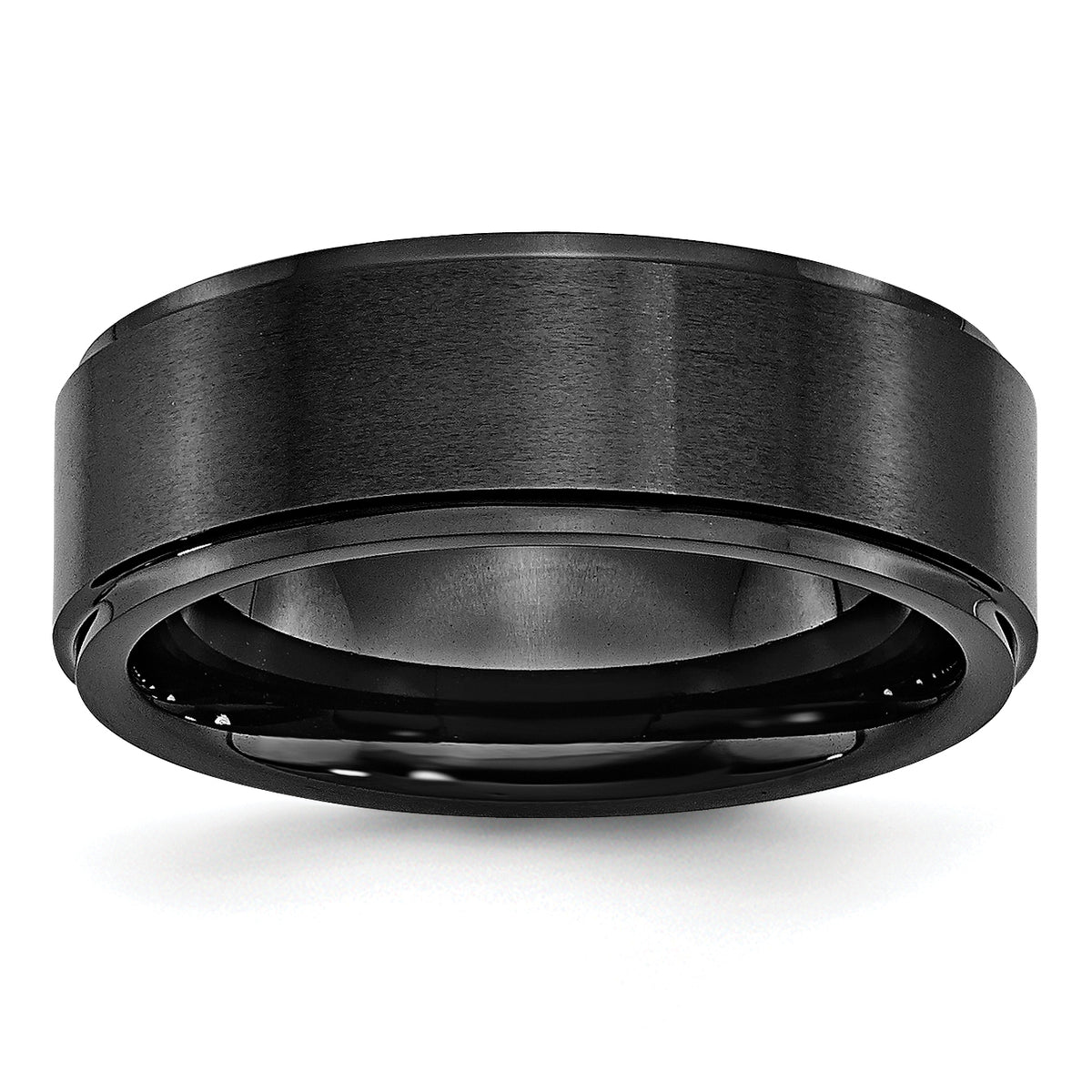 Black Ceramic Ridged Edge 8mm Brushed and Polished Band