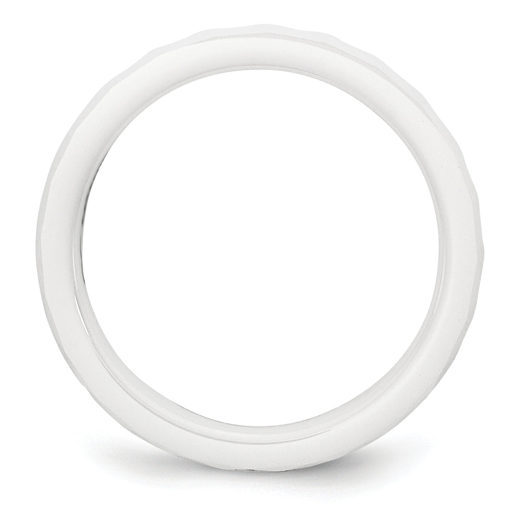 Faceted Wedding Band in White Ceramic, 4mm