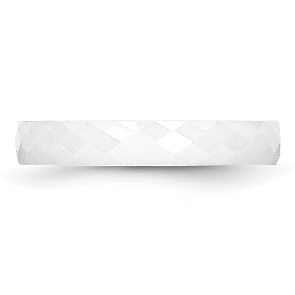 Faceted Wedding Band in White Ceramic, 4mm