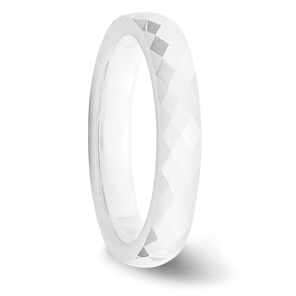 Faceted Wedding Band in White Ceramic, 4mm