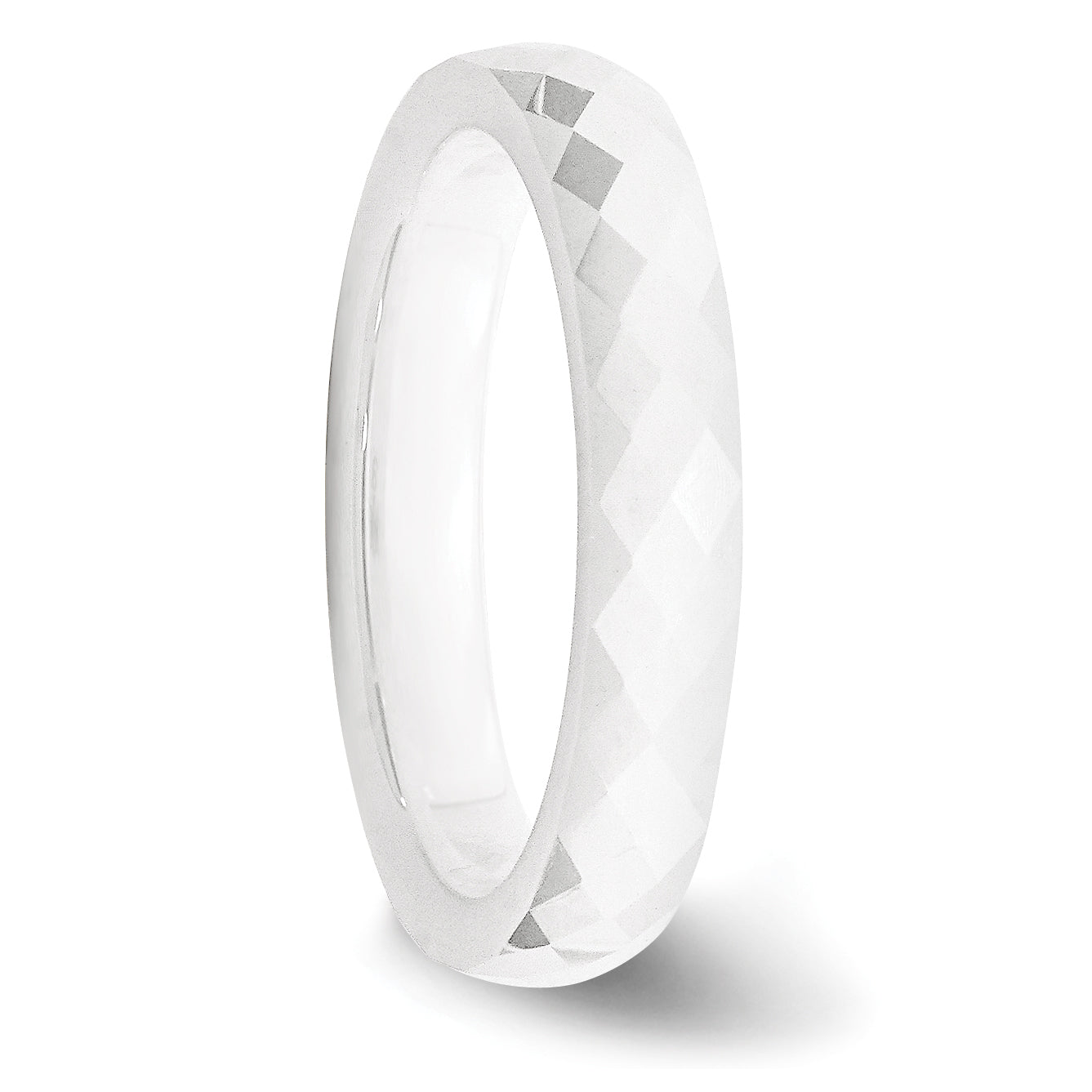 Faceted Wedding Band in White Ceramic, 4mm