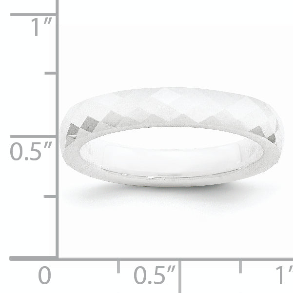 Faceted Wedding Band in White Ceramic, 4mm