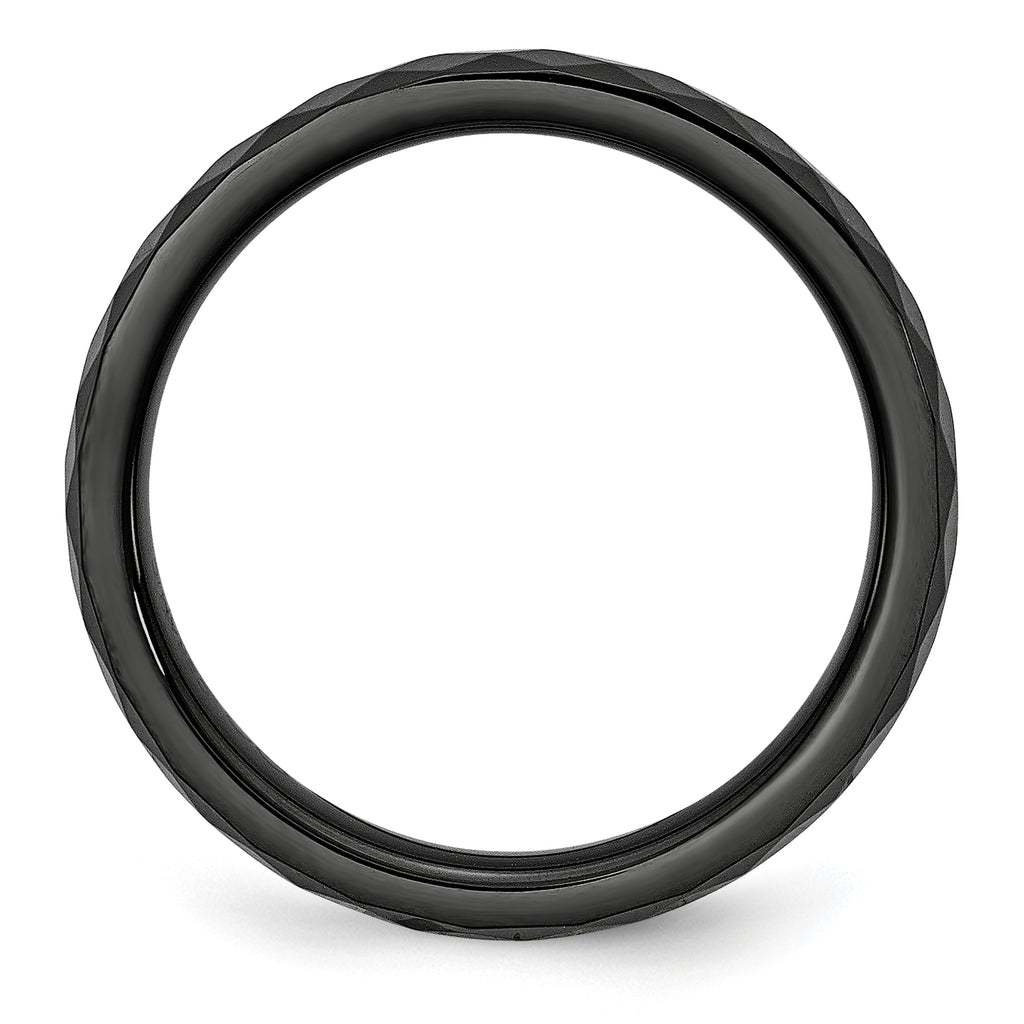 Faceted Wedding Band in Black Ceramic, 4mm