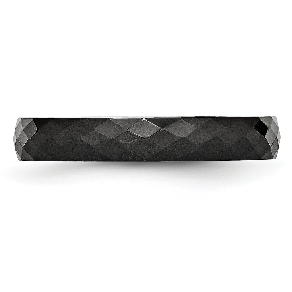 Faceted Wedding Band in Black Ceramic, 4mm