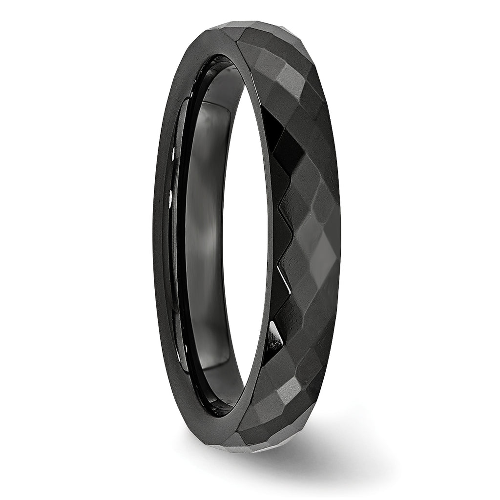 Faceted Wedding Band in Black Ceramic, 4mm