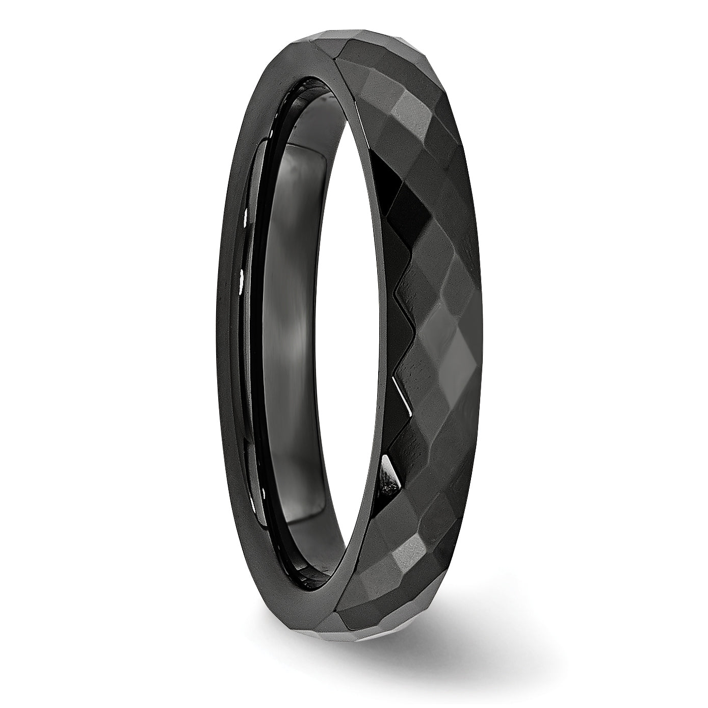 Faceted Wedding Band in Black Ceramic, 4mm