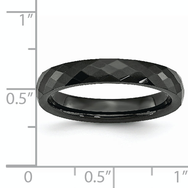 Faceted Wedding Band in Black Ceramic, 4mm