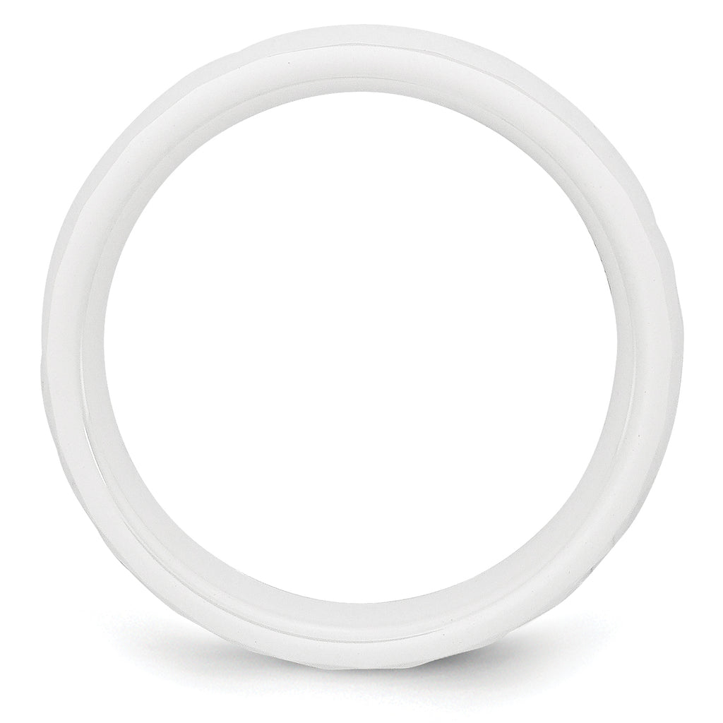 Faceted Wedding Band in White Ceramic, 6mm