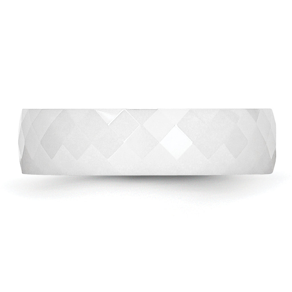 Faceted Wedding Band in White Ceramic, 6mm