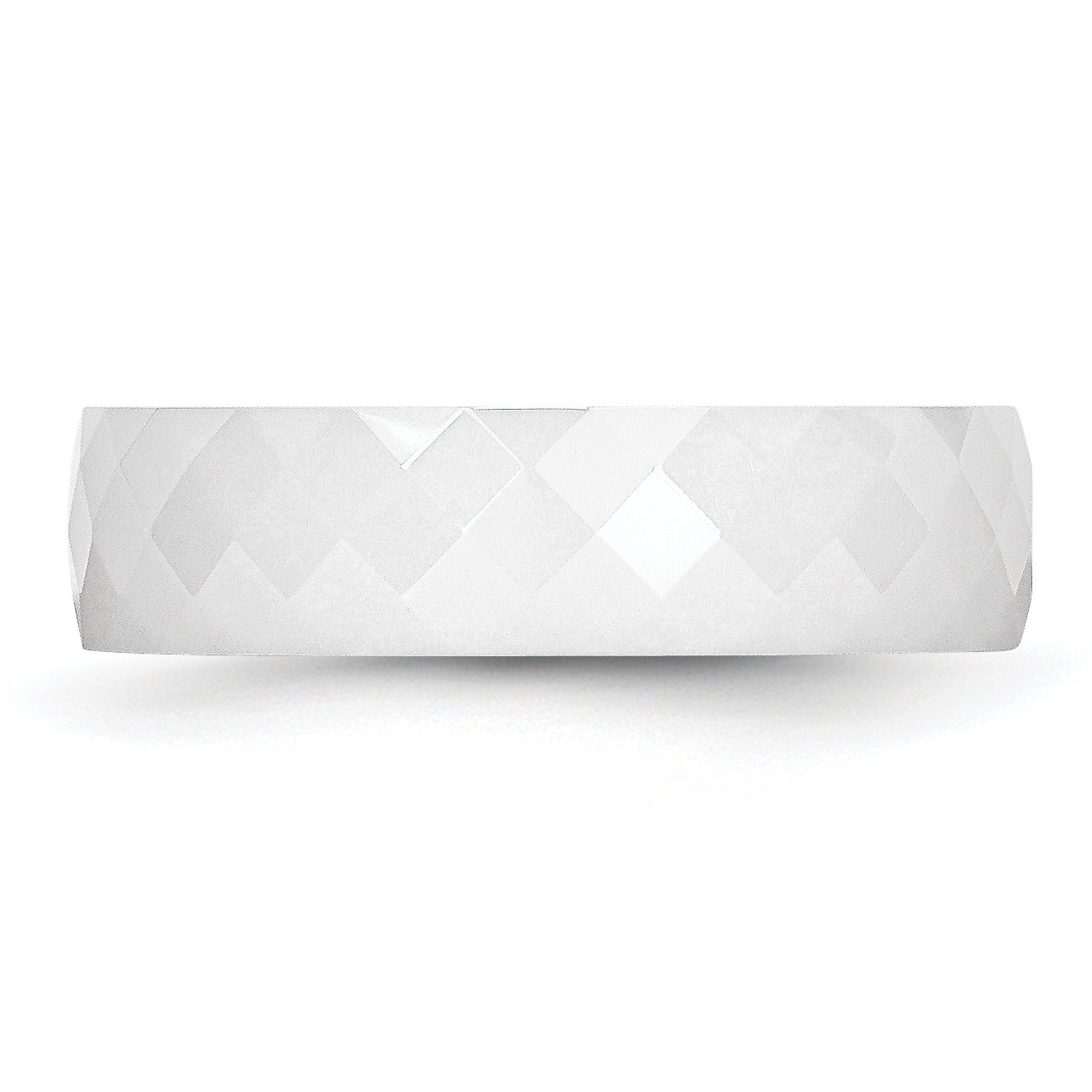 Faceted Wedding Band in White Ceramic, 6mm