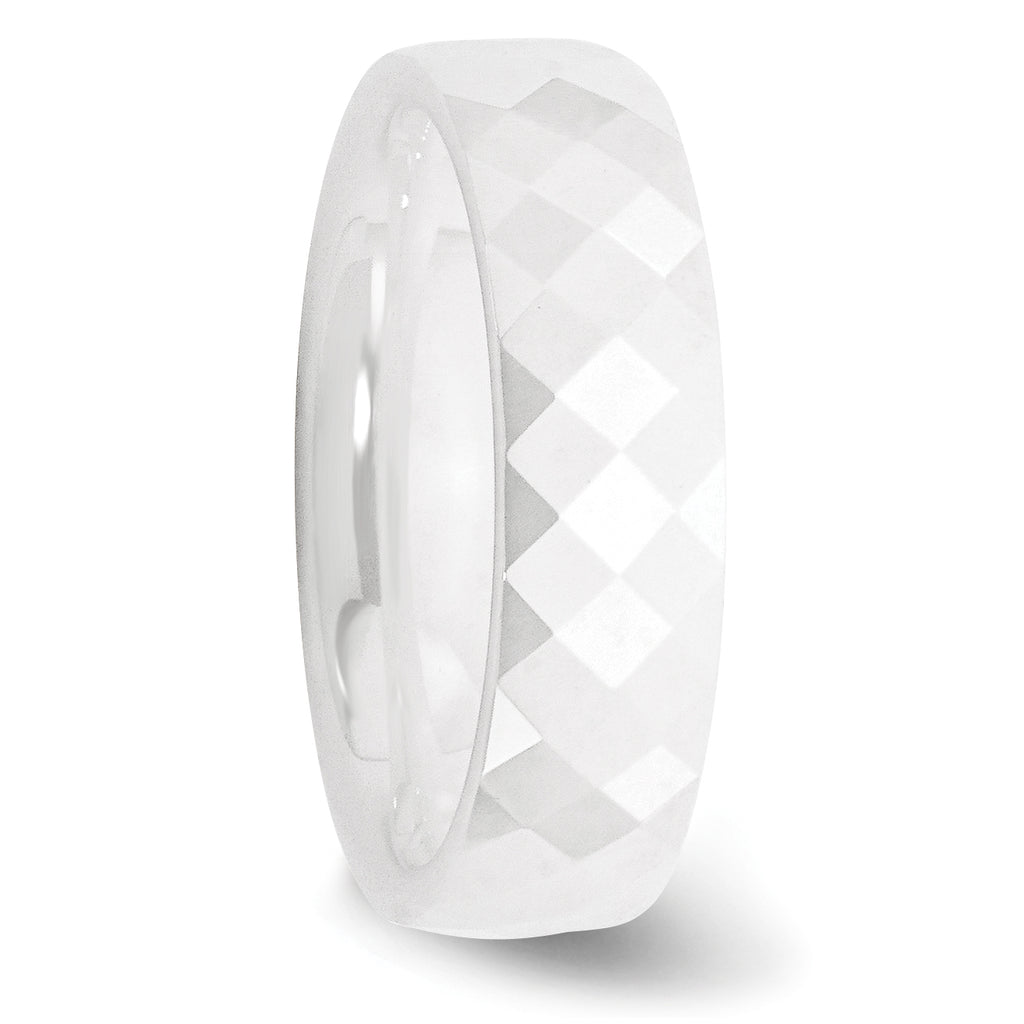 Faceted Wedding Band in White Ceramic, 6mm