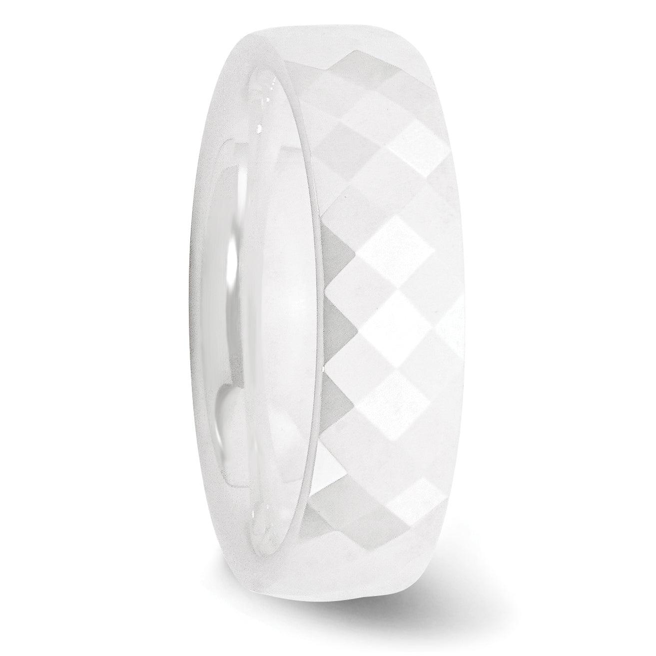 Faceted Wedding Band in White Ceramic, 6mm