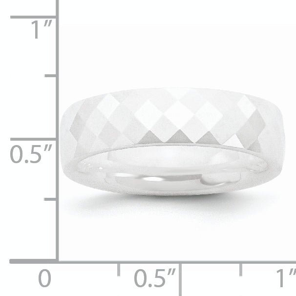 Faceted Wedding Band in White Ceramic, 6mm