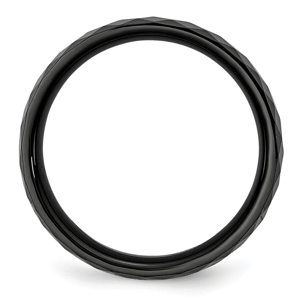 Faceted Wedding Band in Black Ceramic, 6mm