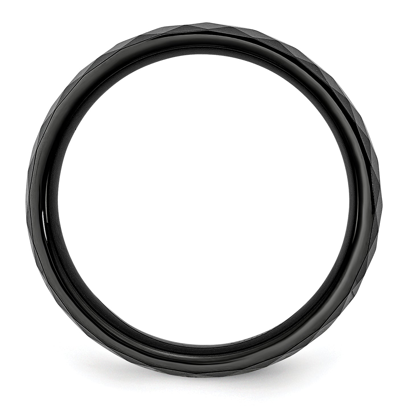 Faceted Wedding Band in Black Ceramic, 6mm