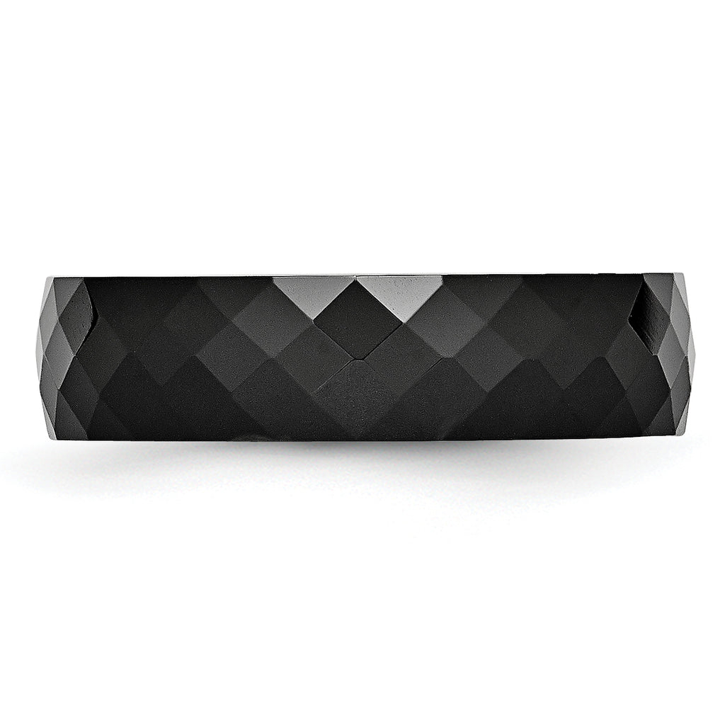 Faceted Wedding Band in Black Ceramic, 6mm