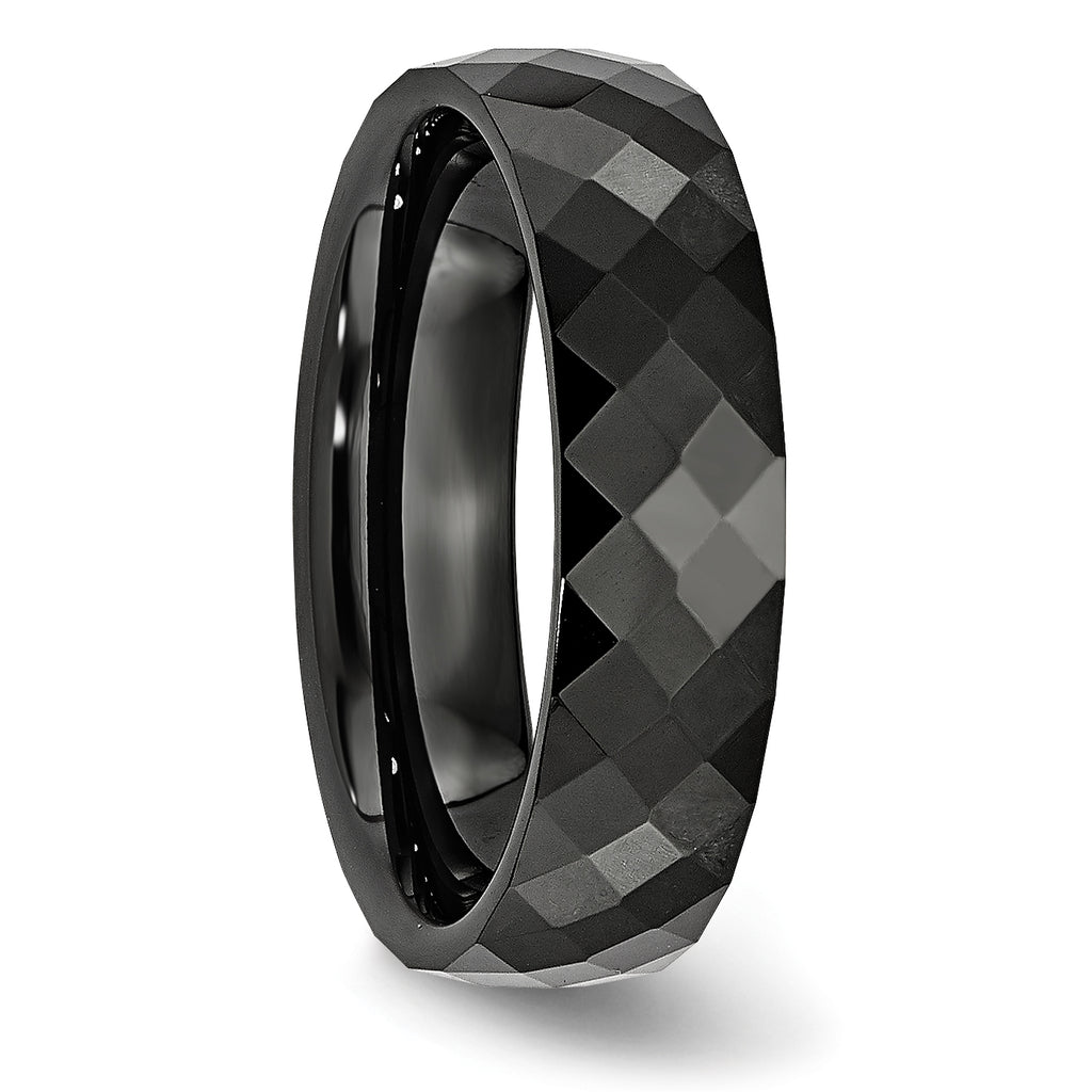 Faceted Wedding Band in Black Ceramic, 6mm
