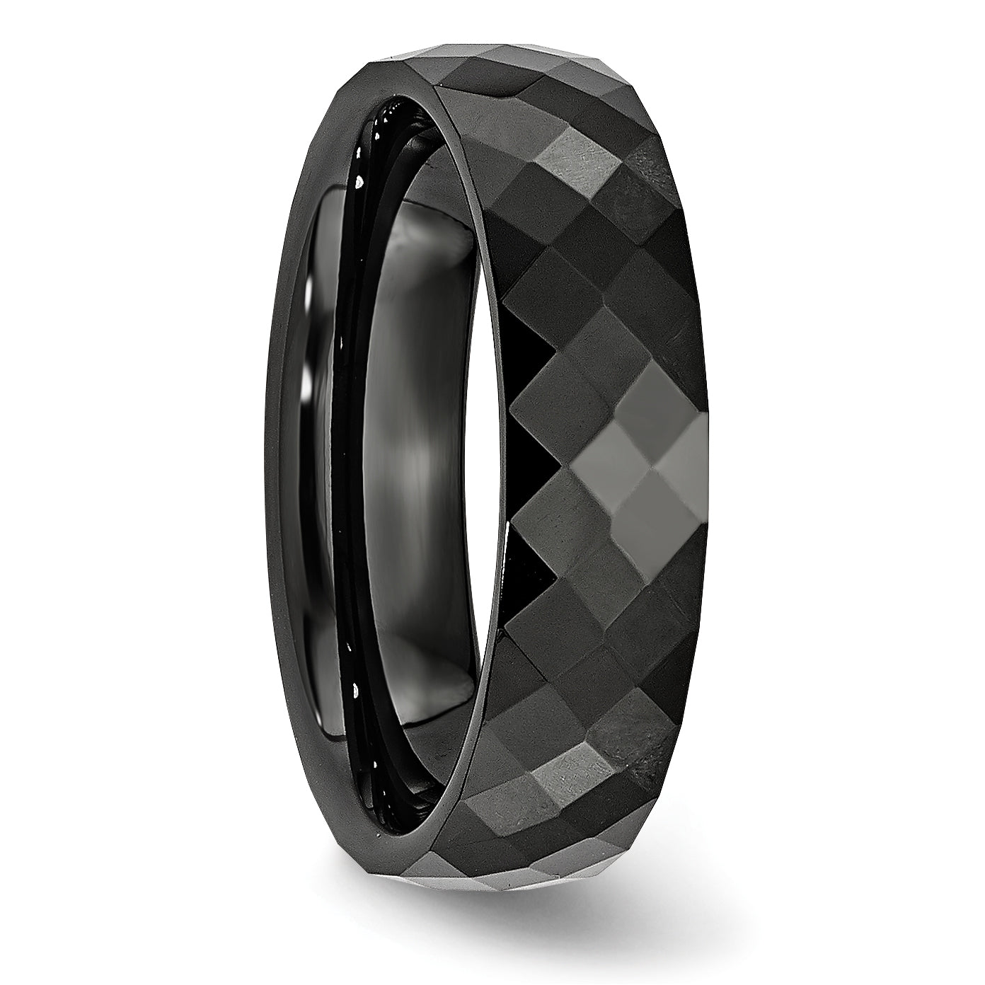 Faceted Wedding Band in Black Ceramic, 6mm