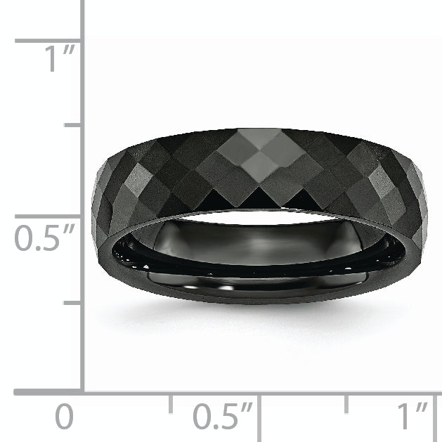 Faceted Wedding Band in Black Ceramic, 6mm