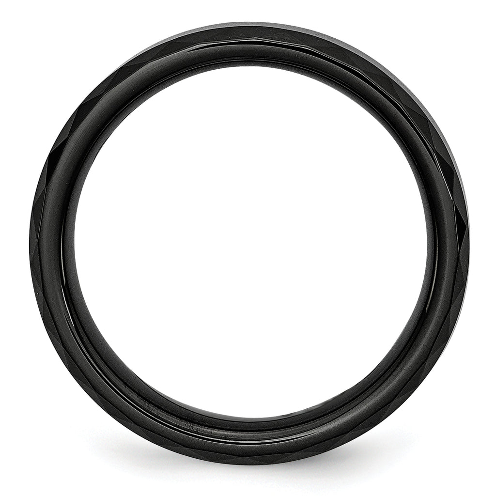 Faceted Beveled-Edge Wedding Band in Black Ceramic, 6mm