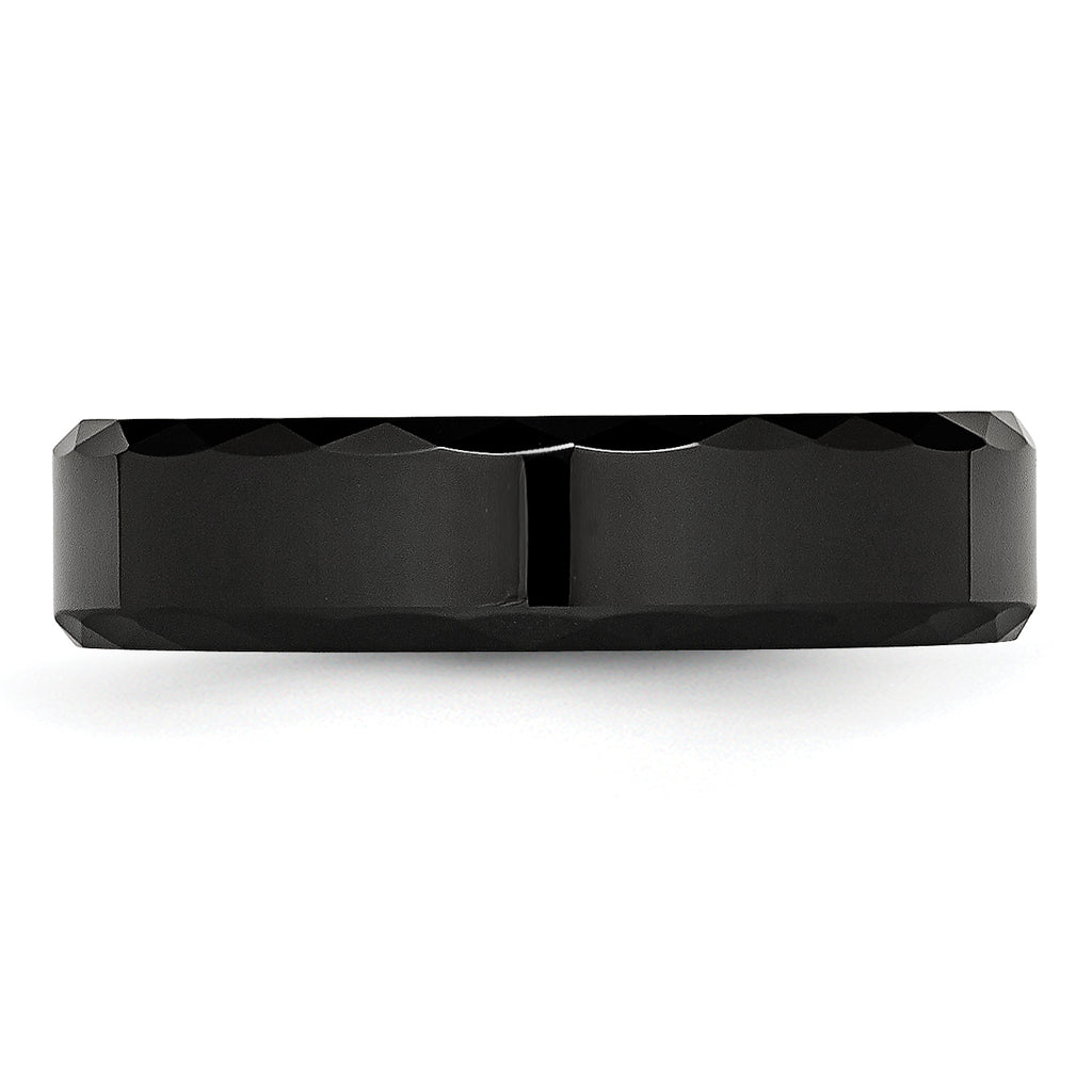 Faceted Beveled-Edge Wedding Band in Black Ceramic, 6mm