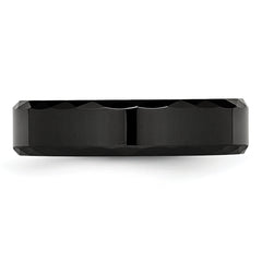 Ceramic Black Faceted and Beveled Edge 6mm Polished Band