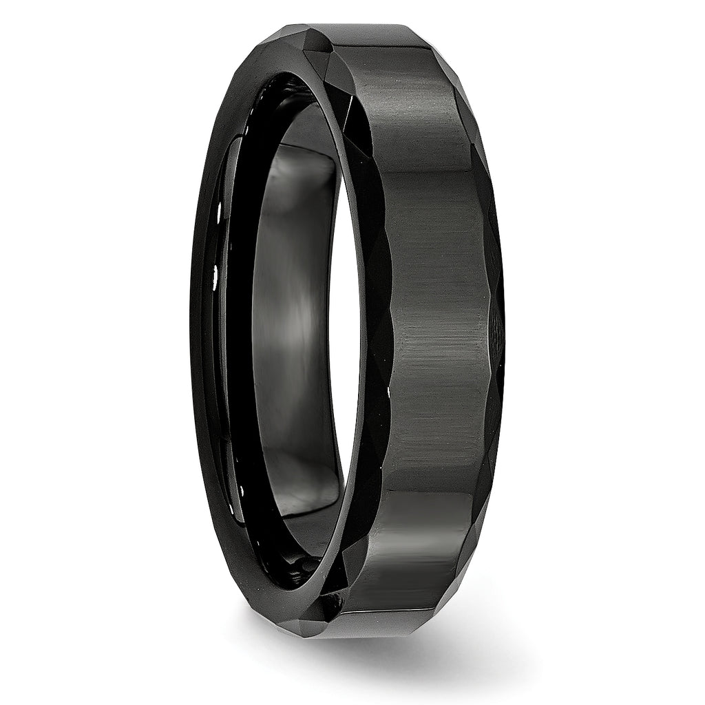 Faceted Beveled-Edge Wedding Band in Black Ceramic, 6mm
