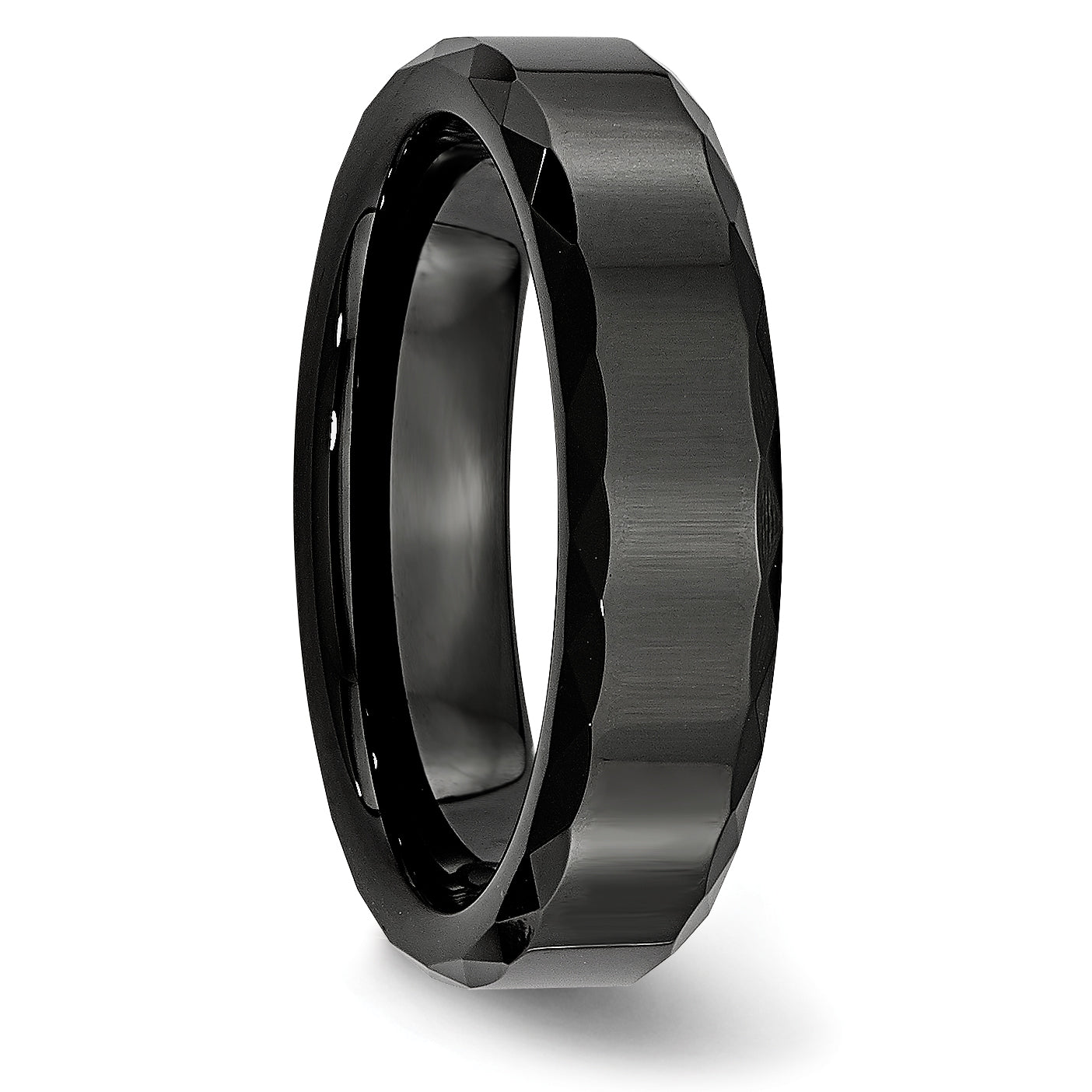Faceted Beveled-Edge Wedding Band in Black Ceramic, 6mm