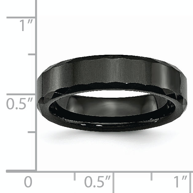 Faceted Beveled-Edge Wedding Band in Black Ceramic, 6mm
