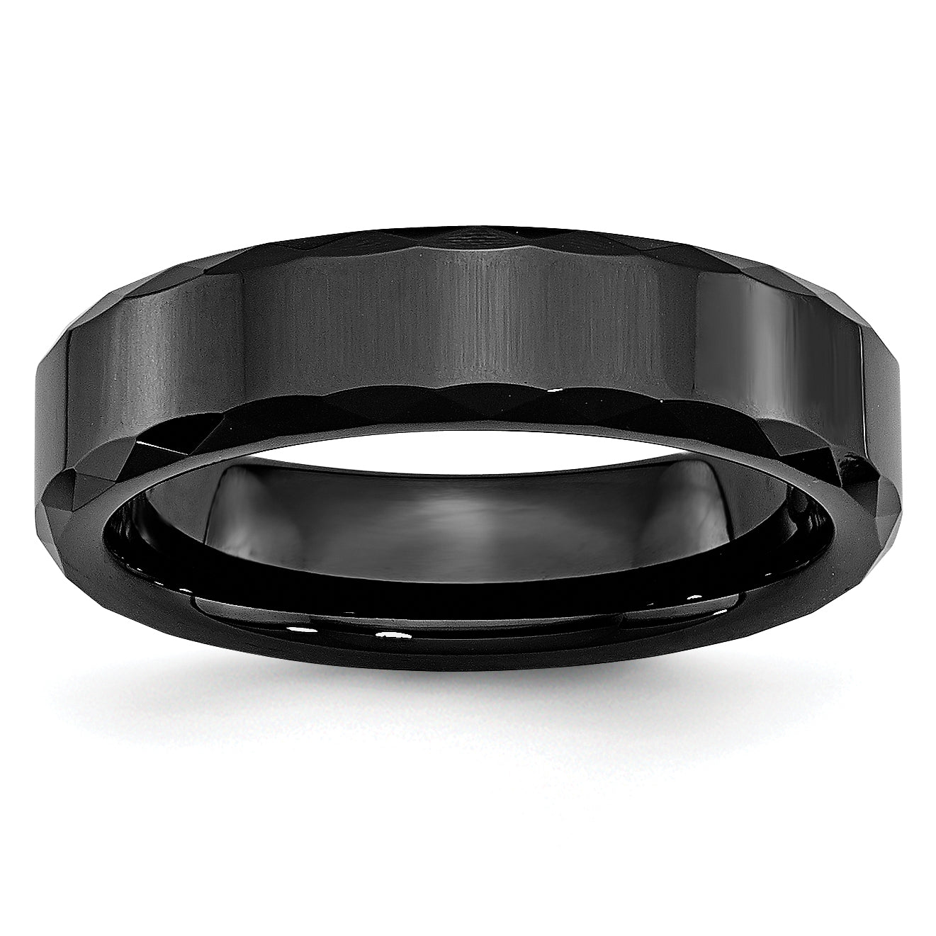 Ceramic Black Faceted and Beveled Edge 6mm Polished Band