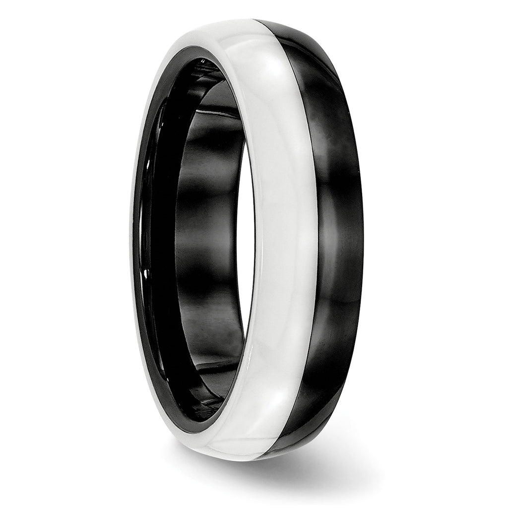 Two-Tone Wedding Band in Black & White Ceramic, 6mm