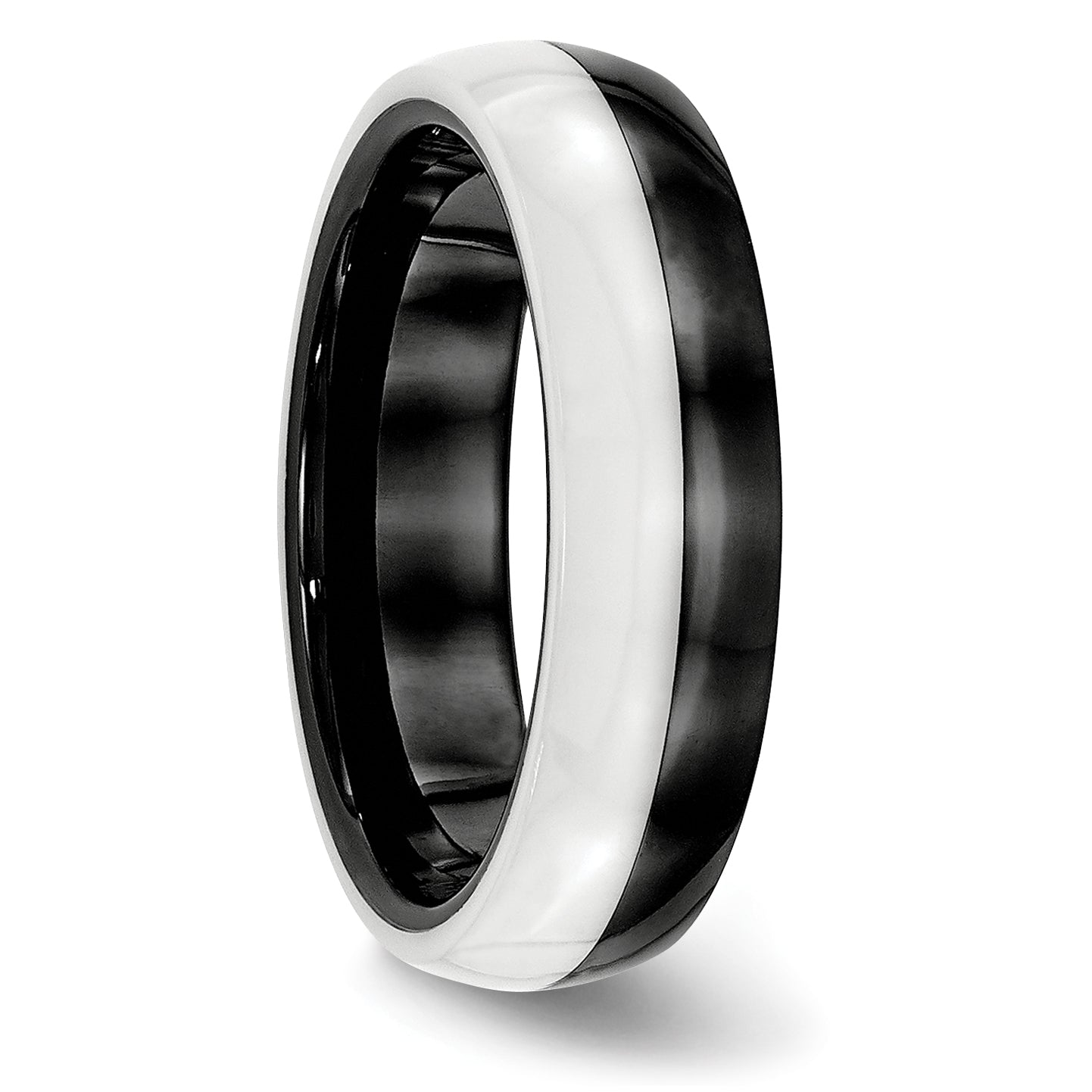 Two-Tone Wedding Band in Black & White Ceramic, 6mm