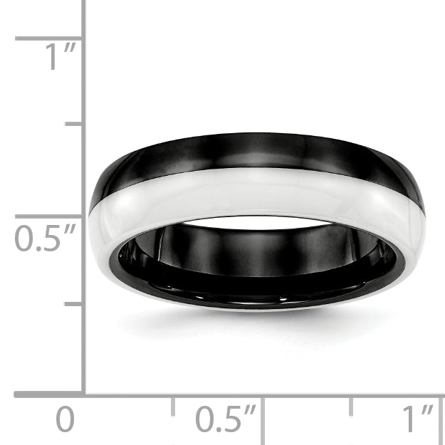 Two-Tone Wedding Band in Black & White Ceramic, 6mm