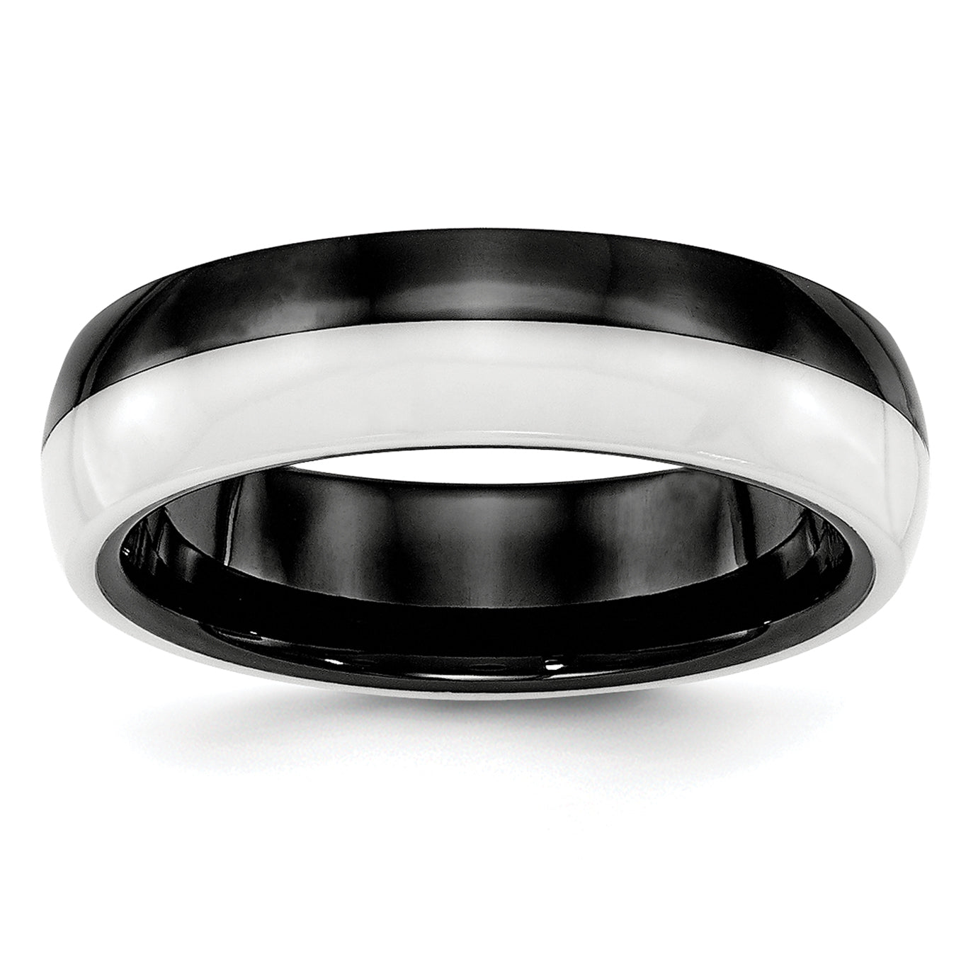 Ceramic Black and White 6mm Polished Band Main image