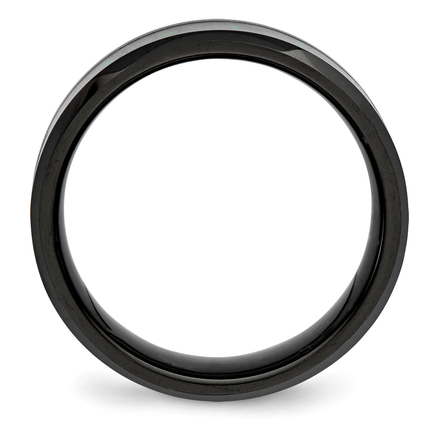 Carbon Fiber Inlay Beveled Wedding Band in Black Ceramic, 8mm Secondary image