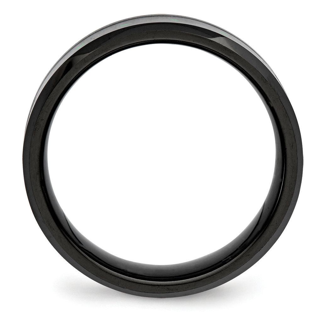 Carbon Fiber Inlay Beveled Wedding Band in Black Ceramic, 8mm