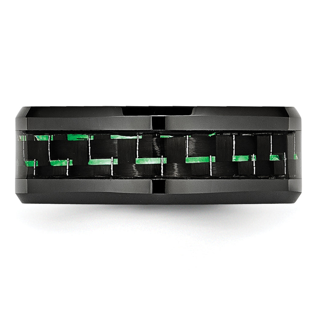 Carbon Fiber Inlay Beveled Wedding Band in Black Ceramic, 8mm