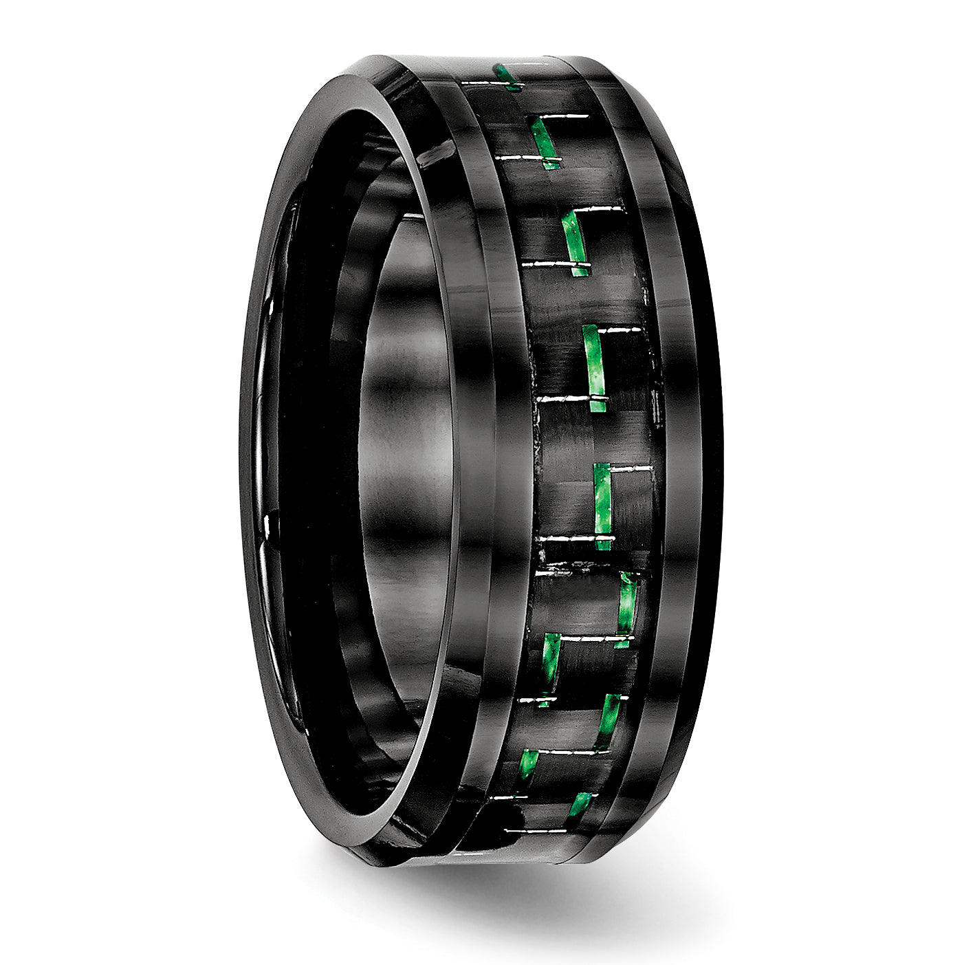 Ceramic Black with Green Carbon Fiber Inlay Beveled Edge Ring