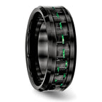 Carbon Fiber Inlay Beveled Wedding Band in Black Ceramic, 8mm