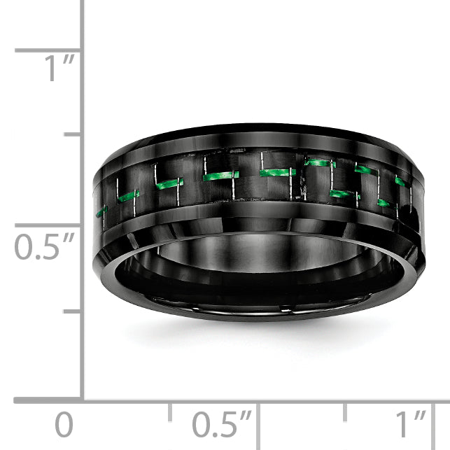 Carbon Fiber Inlay Beveled Wedding Band in Black Ceramic, 8mm